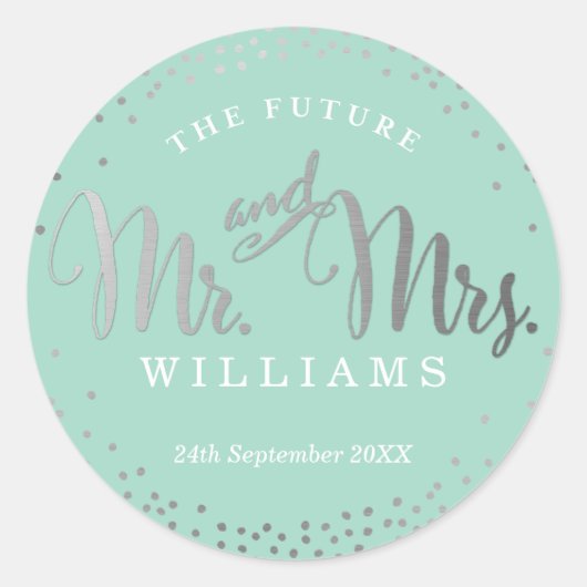 BRUILOFT SEAL stijlvolle mini zilveren confetti mu Ronde Sticker (Voorkant)