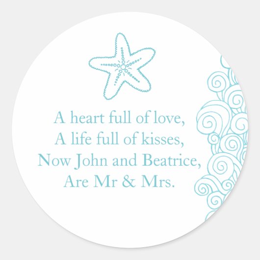 Bruiloft seastar zeester strand golven aqua sticke ronde sticker (Voorkant)