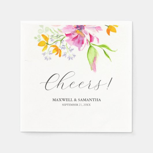 Bruiloft servetten botanische roze bloemen (Voorkant)