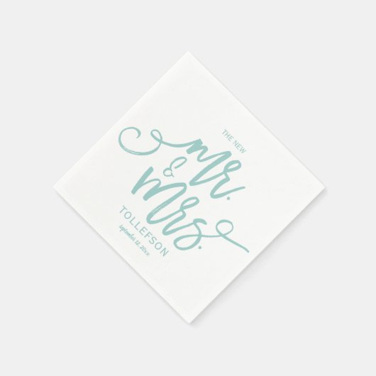 Bruiloft servetten | Penseelscript (licht turquois (Hoek)