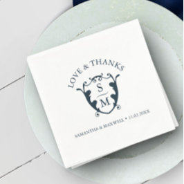 Bruiloft servetten Sjabloon Custom Monogram Crest