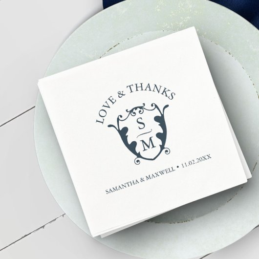 Bruiloft servetten Sjabloon Custom Monogram Crest