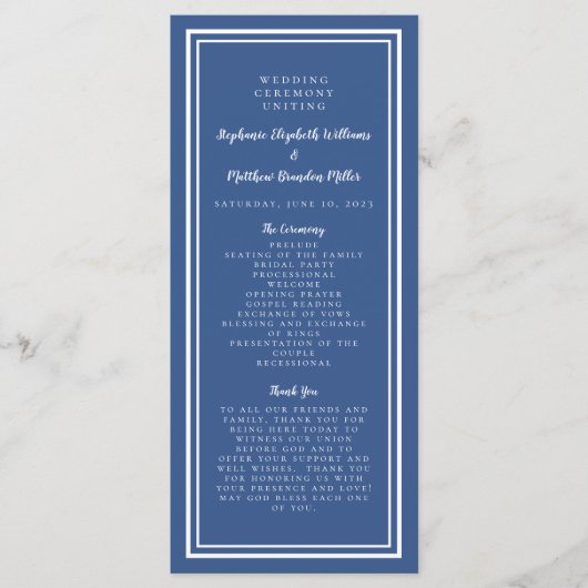 Bruiloft Service Ceremonie Minimalist Blauw Eenvou Programmakaart (Voorkant)