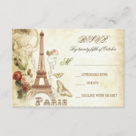 Bruiloft shabby RSVP kaarten - PARIS FRANKRIJK Kaartje