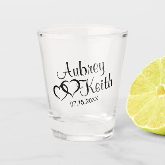 Bruiloft Shot Bril met bruid en bruidegom naam Glas (Voorkant)
