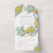 Bruiloft sibbaldia geel bloemenkleurige waterverf  all in one uitnodiging (Binnen)