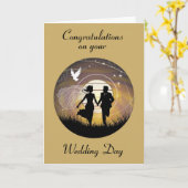 Bruiloft Silhouette bruidegom en bruid Kaart (Gele Bloem)