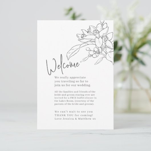 Bruiloft sinaasappel bloesem bruiloft welkom dank  informatiekaartje (Staand voorkant)