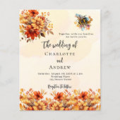 Bruiloft sinaasappel florals bijen budget uitnodig (Voorkant)
