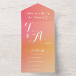 Bruiloft Sinaasappel Peach Ombre Elegant All In One Uitnodiging