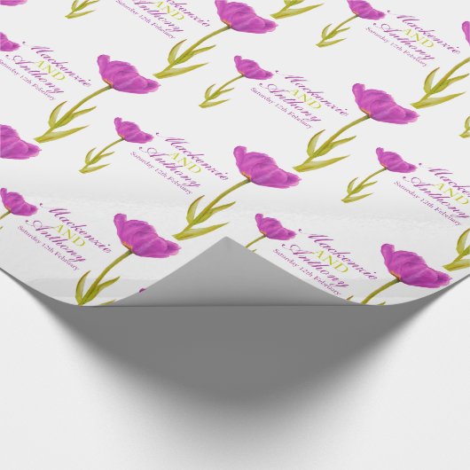 Bruiloft single paarse tulp art custom wrap cadeaupapier (Hoek)