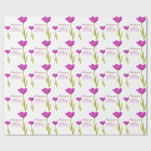 Bruiloft single paarse tulp art custom wrap cadeaupapier (Vlak)