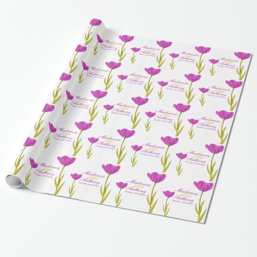 Bruiloft single paarse tulp art custom wrap cadeaupapier (Uitgerold)