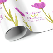 Bruiloft single paarse tulp art custom wrap cadeaupapier (Rol Hoek)