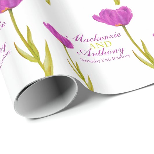 Bruiloft single paarse tulp art custom wrap cadeaupapier (Rol Hoek)