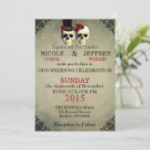 Bruiloft Skelet Bruid Groom Skulls Uitnodiging (Staand voorkant)