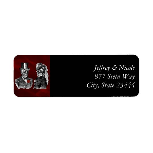 Bruiloft skelet schedels ‘Tot de dood ons deel Etiket (Voorkant)