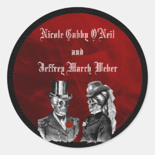 Bruiloft skelet schedels ‘Tot de dood ons deel Ronde Sticker