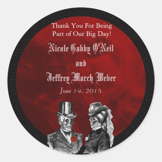 Bruiloft skelet schedels ‘Tot de dood ons deel Ronde Sticker (Voorkant)