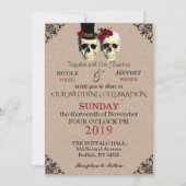 Bruiloft Skeleton Skulls Gothic Retro Invitation Kaart (Voorkant)