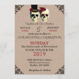 Bruiloft Skeleton Skulls Gothic Retro Invitation Kaart