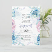 Bruiloft | Sky Blue en Bubblegum Pink Peonies Kaart (Staand voorkant)