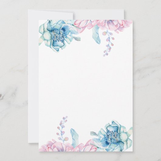 Bruiloft | Sky Blue en Bubblegum Pink Peonies Kaart (Achterkant)