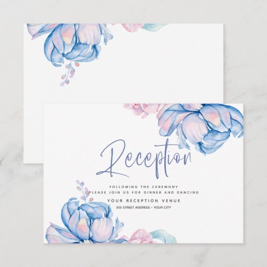 Bruiloft | Sky Blue en Bubblegum Pink Peonies Kaart (Voorkant / Achterkant)