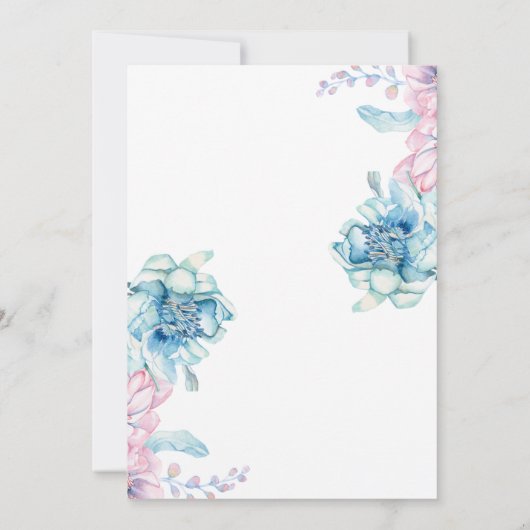 Bruiloft | Sky Blue en Bubblegum Pink Peonies Kaart (Achterkant)