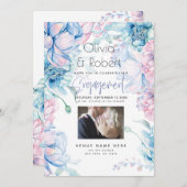 Bruiloft | Sky Blue en Bubblegum Pink Peonies Kaart (Voorkant / Achterkant)