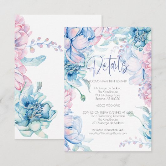 Bruiloft | Sky Blue en Bubblegum Pink Peonies Kaart (Voorkant / Achterkant)