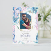 Bruiloft | Sky Blue en Bubblegum Pink Peonies Kaart (Staand voorkant)