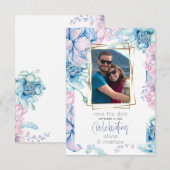 Bruiloft | Sky Blue en Bubblegum Pink Peonies Kaart (Voorkant / Achterkant)