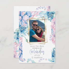 Bruiloft | Sky Blue en Bubblegum Pink Peonies Kaart