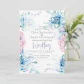 Bruiloft | Sky Blue en Bubblegum Pink Peonies Kaart (Staand voorkant)