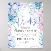 Bruiloft | Sky Blue en Bubblegum Pink Peonies Poster (Voorkant)