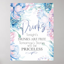 Bruiloft | Sky Blue en Bubblegum Pink Peonies Poster
