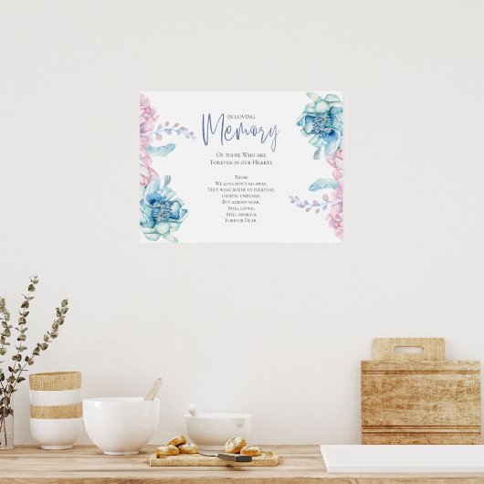 Bruiloft | Sky Blue en Bubblegum Pink Peonies Poster (Keuken)