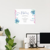 Bruiloft | Sky Blue en Bubblegum Pink Peonies Poster (Thuiskantoor)