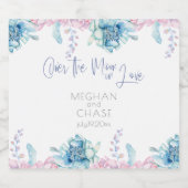 Bruiloft | Sky Blue en Bubblegum Pink Peonies Sparkling Wijnetiket (Enkel label)