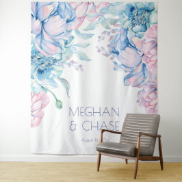 Bruiloft | Sky Blue en Bubblegum Pink Peonies Wandkleed