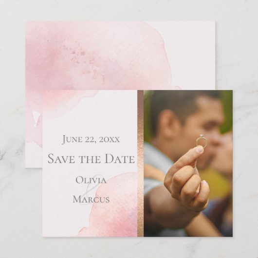 BRUILOFT | Sla de datum op Foto Blush Pink Save The Date (Voorkant / Achterkant)