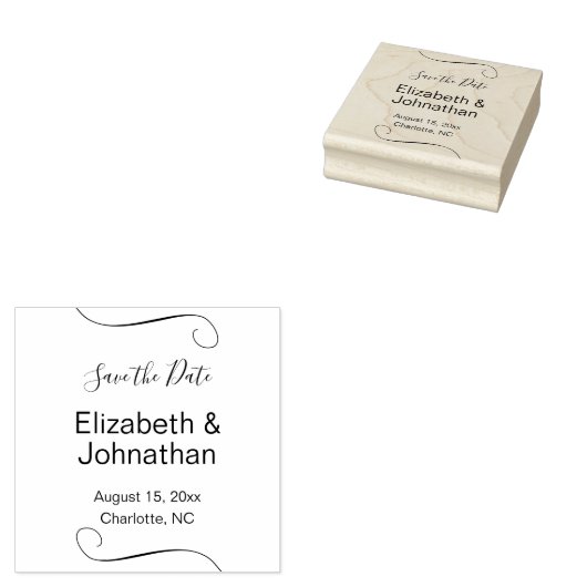 Bruiloft Sla het Datumscript Elegante Tekst Sjablo Rubberstempel (Gestempeld)