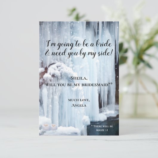 Bruiloft sluier bevroren waterval bruidsmeisje kaart (Staand voorkant)