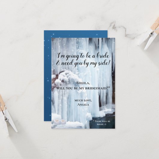 Bruiloft sluier bevroren waterval bruidsmeisje kaart (Voorkant / Achterkant in situ)