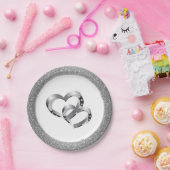 Bruiloft SLVR Glitter 7" Papier Borden-twee harten Papieren Bordje (Feest)