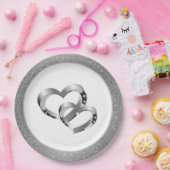 Bruiloft SLVR Glitter 9" Papier Borden-twee harten Papieren Bordje (Feest)