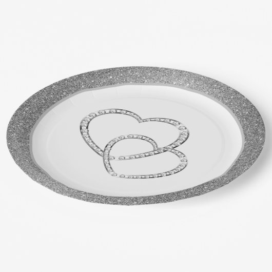 Bruiloft SLVR Glitter 9" Papier Borden-twee harten Papieren Bordje (Gekanteld)
