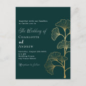 Bruiloft smaragdgroene ginkgo bladeren goud uitnodiging briefkaart (Voorkant)