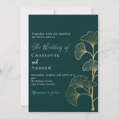 Bruiloft smaragdgroene ginkgo groen goud kaart (Voorkant)